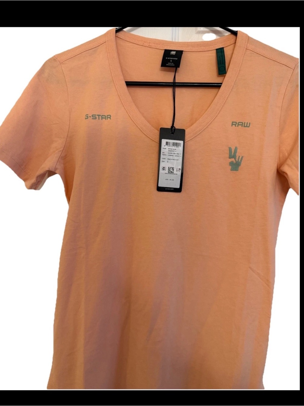 G Star Raw T Shirt Vee Neck Peach Nougat Short Sleeve Women Small NWT MSRP $45